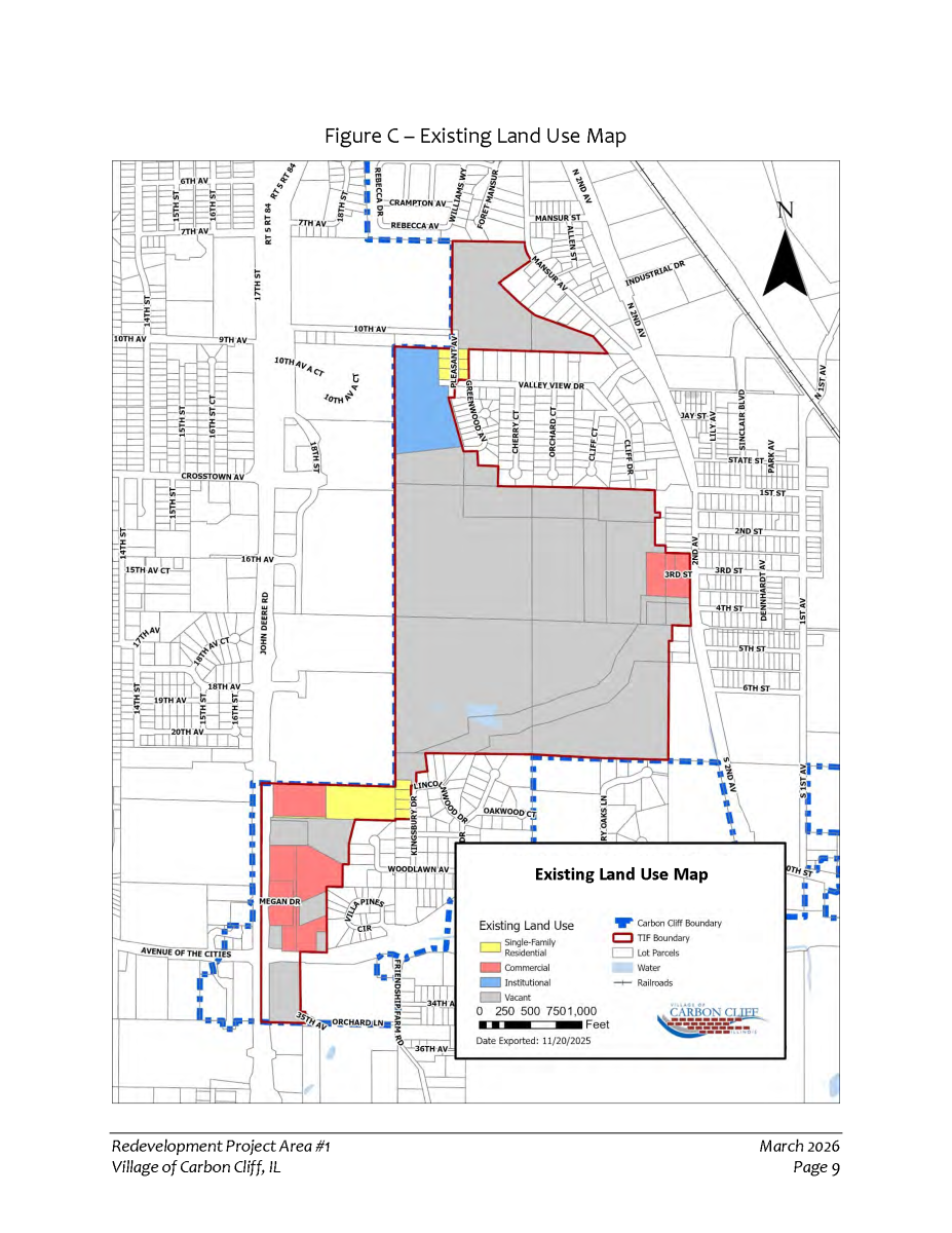 A map showing areas of Existing Land Use within the TIF